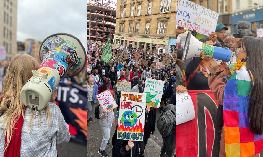 Multitudinaria marcha de Fridays For Future en Glasgow durante COP26